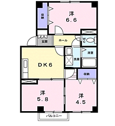 ヴィラージュ・ツボノ2 3DKの間取図画像
