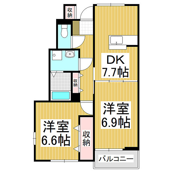 長野県松本市波田(賃貸アパート2DK・1階・50.07㎡)の写真 その2