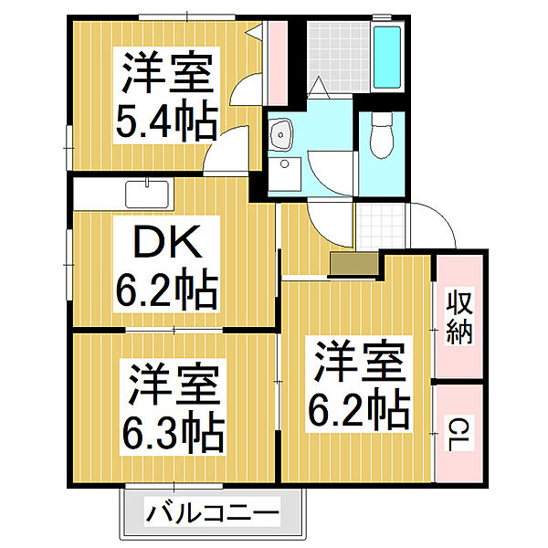 フレグランスヴェルジェＤ ｜長野県松本市波田(賃貸アパート3DK・2階・54.57㎡)の写真 その2