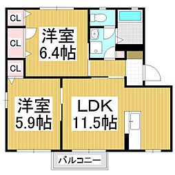 プランドールA棟 1階2LDKの間取り