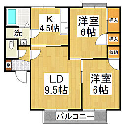 ラ・プレーヌC 2LDKの間取図画像