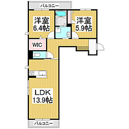 サンリッツ杉山 2LDKの間取図画像