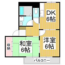 サープラスツーピュアクレストA 2DKの間取図画像