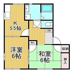 フレグランス三杉B 2DKの間取図画像