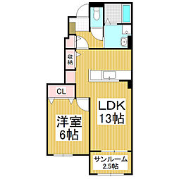 フレスクーラ蟻ヶ崎1 1LDKの間取図画像