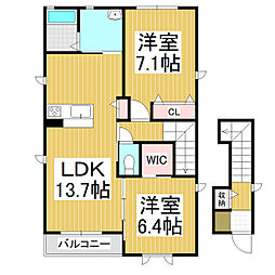 クラヴィエ並柳B 2LDKの間取図画像