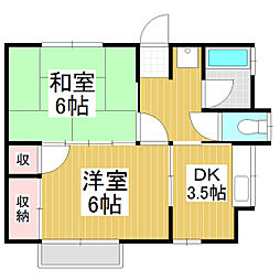 五島アパート 2DKの間取図画像