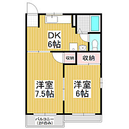 F・タウンA 2DKの間取図画像