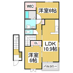 フレスクーラ蟻ヶ崎3 2LDKの間取図画像