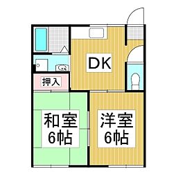 スカイハイツB 2DKの間取図画像