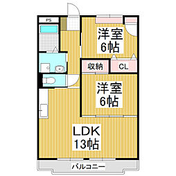リベラもとまち 2LDKの間取図画像