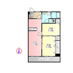 第二松原マンション 2LDKの間取図画像