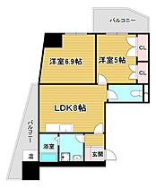 GALA小倉 206 ｜ 福岡県北九州市小倉北区馬借1丁目16-10（賃貸マンション2LDK・2階・46.57㎡） その2