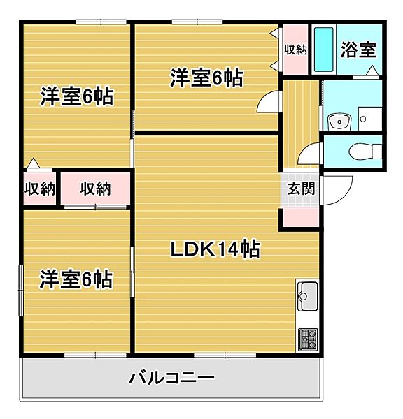 クッキースクエア 202｜福岡県北九州市小倉北区熊本3丁目(賃貸アパート3LDK・2階・66.90㎡)の写真 その2