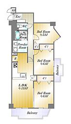 パレスエクセル東灘 3LDKの間取図画像