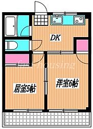JR中央本線 武蔵小金井駅 徒歩25分の賃貸マンション 2階2DKの間取り