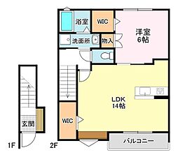 メゾフォルテ810　A棟 2階1LDKの間取り