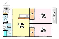 草津OMパレス 1階2LDKの間取り