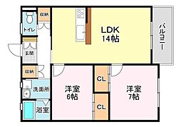 草津OMパレス 2LDKの間取図画像