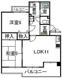 アルカディア中島 2LDKの間取図画像