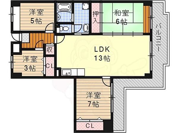 愛知県名古屋市昭和区広路町字隼人(賃貸マンション4LDK・5階・88.30㎡)の写真 その2