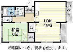 五軒家ハイツA棟 1LDKの間取図画像