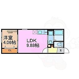 ルボア神沢 2階1LDKの間取り