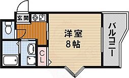 ドゥエル五軒家 1階1Kの間取り