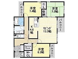 ラフィネメゾン瑞穂 3階3LDKの間取り