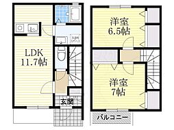 コンコルディアちゃやがさか　NORTH 1階2LDKの間取り