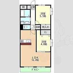 猪高ハイツ 2LDKの間取図画像