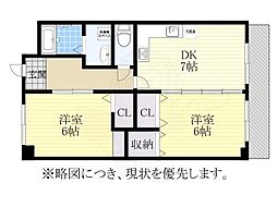 岡部ビル 2DKの間取図画像