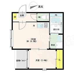 ハーモニーテラス前之輪 1DKの間取図画像