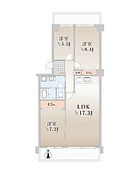 コープ野村南流山弐番街1号棟 3LDKの間取図画像