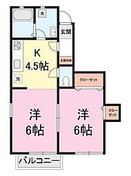 ボヌール 2DKの間取図画像