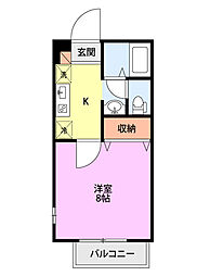シャレー桜大門B棟 1Kの間取図画像