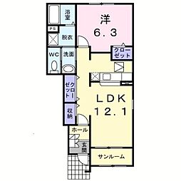 フリーデ石井1 1LDKの間取図画像