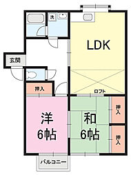 ヴィラ・ランコントレB棟 2LDKの間取図画像
