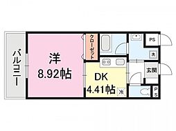 ソレイユ2 1Kの間取図画像