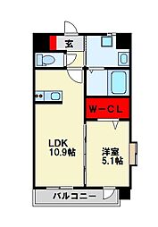 JR鹿児島本線 西小倉駅 徒歩37分の賃貸マンション 2階1LDKの間取り