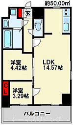 ALiSS歯科大前 9階2LDKの間取り