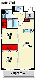 Mys Casetta Kokura～ミースカセッタ小倉～ 2LDKの間取図画像