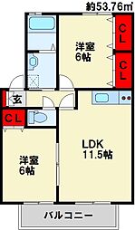 ヒルサイドテラス 2LDKの間取図画像