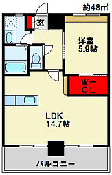 ハーヌル中井 1LDKの間取図画像