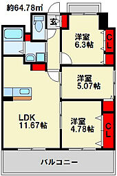 シャーメゾングランドソレイユ門司 3LDKの間取図画像