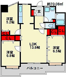 ニューサンリバー12番館 3LDKの間取図画像