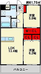 フローラ菜園場 2LDKの間取図画像