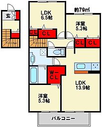 D-room城野駅　A棟 2階