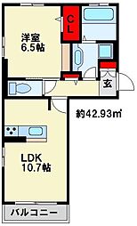 D-room柳町 1LDKの間取図画像
