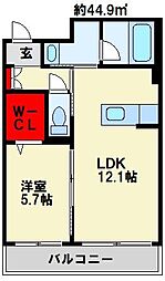 フルール・ド・ヒサノ 1LDKの間取図画像